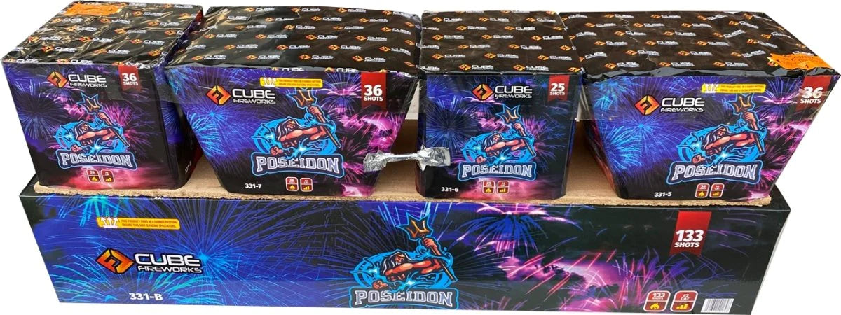 Poseidon 133 Shot Compound Cake By Cube Fireworks - HALF PRICE SALE!