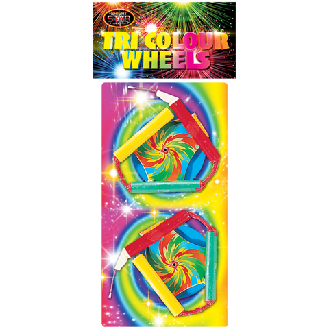 Tri Colour Wheels 2pce By Bright Star Fireworks. BUY 1 GET 1 FREE!