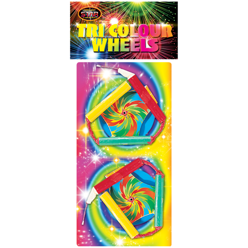 Tri Colour Wheels 2pce By Bright Star Fireworks. BUY 1 GET 1 FREE!