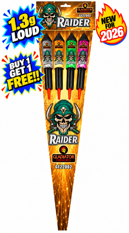 Raider 4PCS Rocket Pack 1.3G By Gladiator Fireworks - BUY 1 GET 1 FREE!!