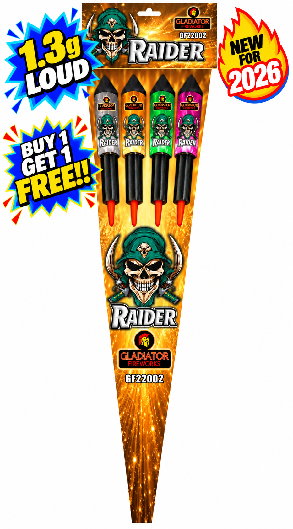 Raider 4PCS Rocket Pack 1.3G By Gladiator Fireworks - BUY 1 GET 1 FREE!!