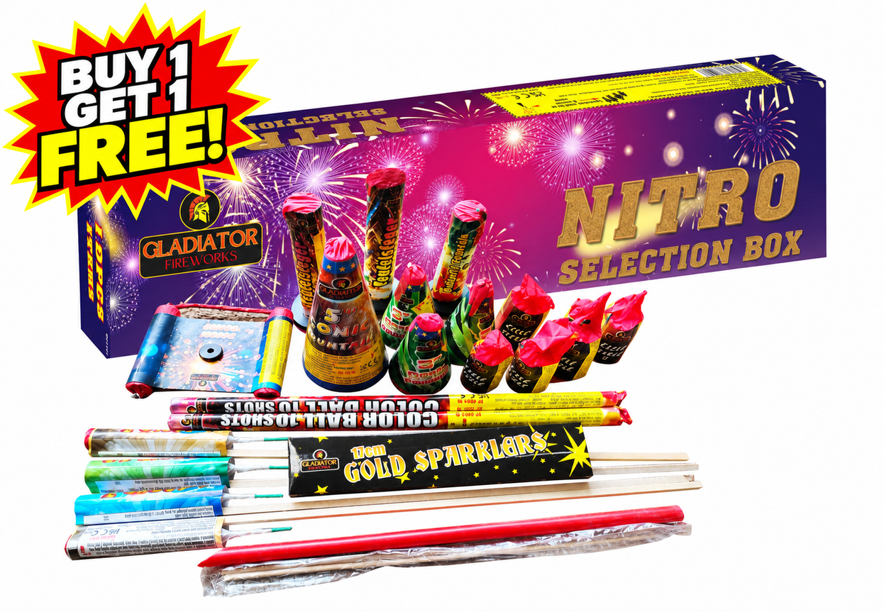Nitro 19 Pc Selection Box By Gladiator Fireworks - BUY 1 GET 1 FREE!