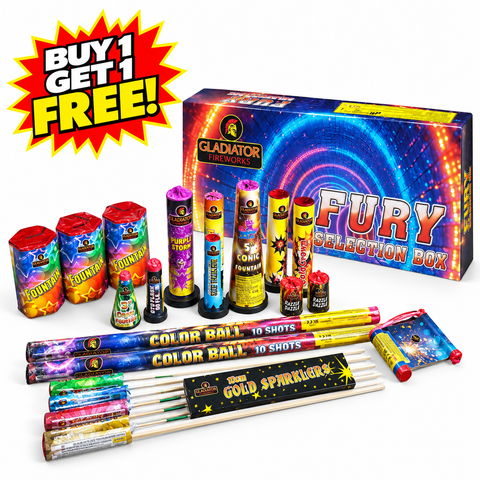 Fury 24 Pc Selection Box By Gladiator Fireworks - BUY 1 GET 1 FREE!