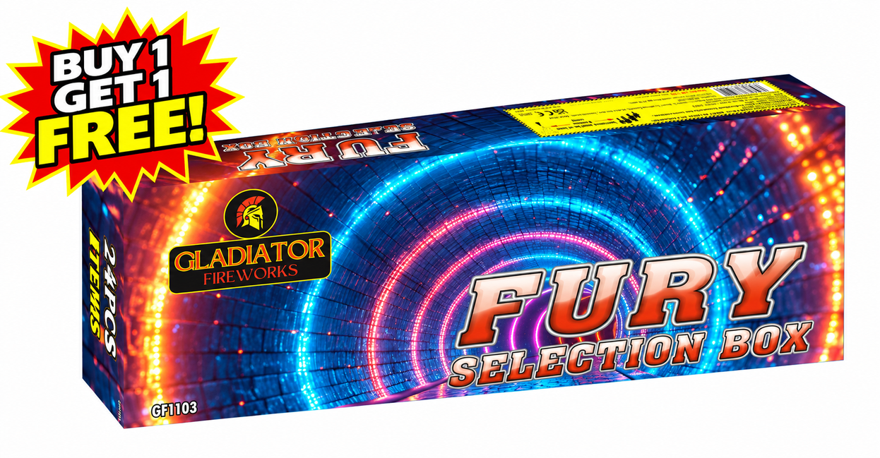 Fury 24 Pc Selection Box By Gladiator Fireworks - BUY 1 GET 1 FREE!
