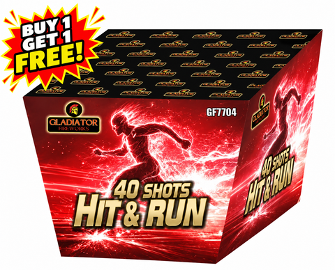Hit & Run 40 Shot Cake 1.3G By Gladiator Fireworks -BUY 1 GET 1 FREE!