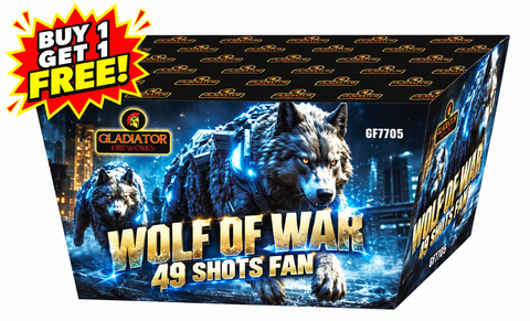 Wolf of War 49 Shot Fan Barrage By Gladiator Fireworks - BUY 1 GET 1 FREE!