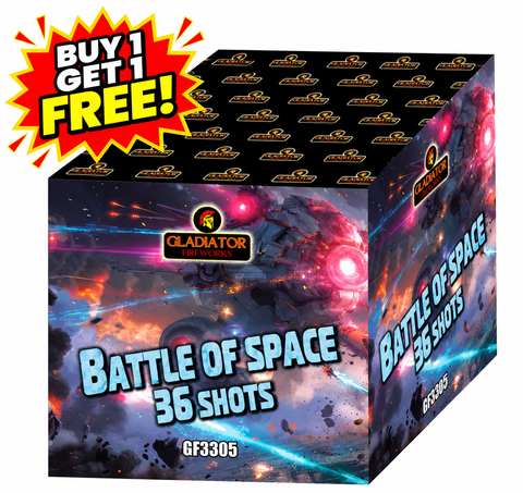 Battle Of Space 36 Shot Cake By Gladiator Fireworks - BUY 1 GET FREE!