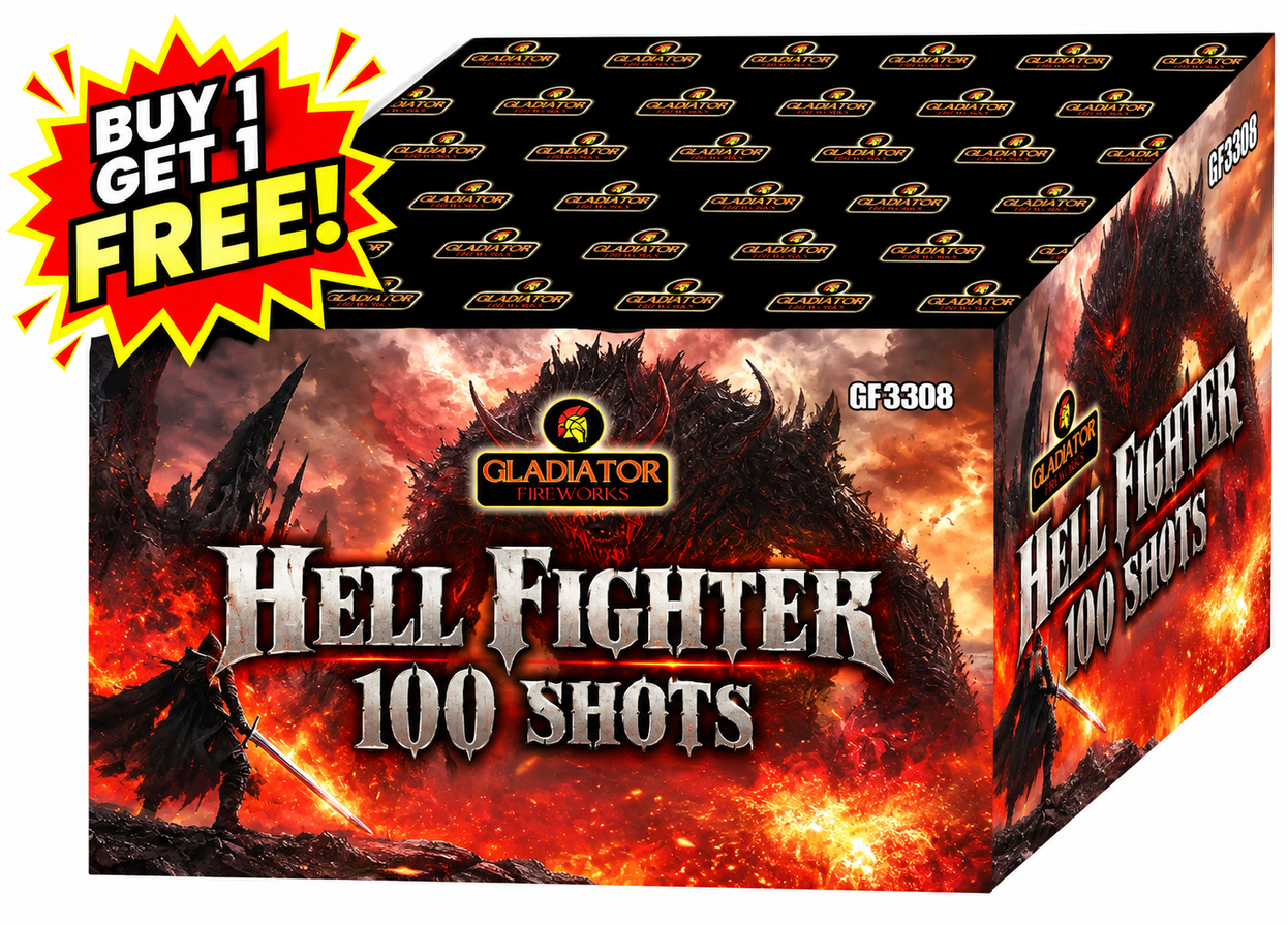 Hell Fighter 100 Shot Barrage By Gladiator Fireworks - BUY 1 GET 1 FREE!