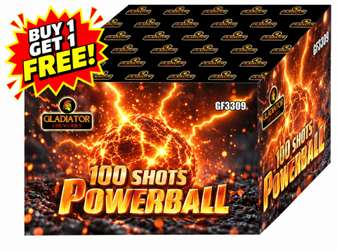 Powerball 100 Shot Barrage By Gladiator Fireworks - BUY 1 GET 1 FREE!