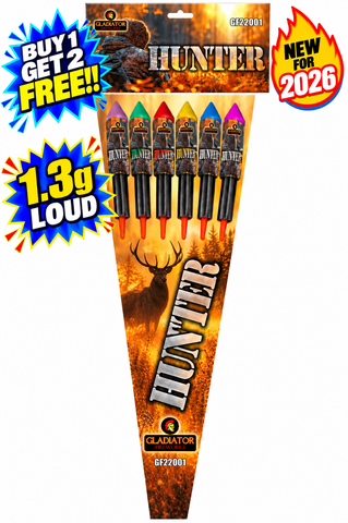 Hunter 6PC Rocket Pack 1.3G By Gladiator Fireworks - BUY 1 GET 2 FREE!!