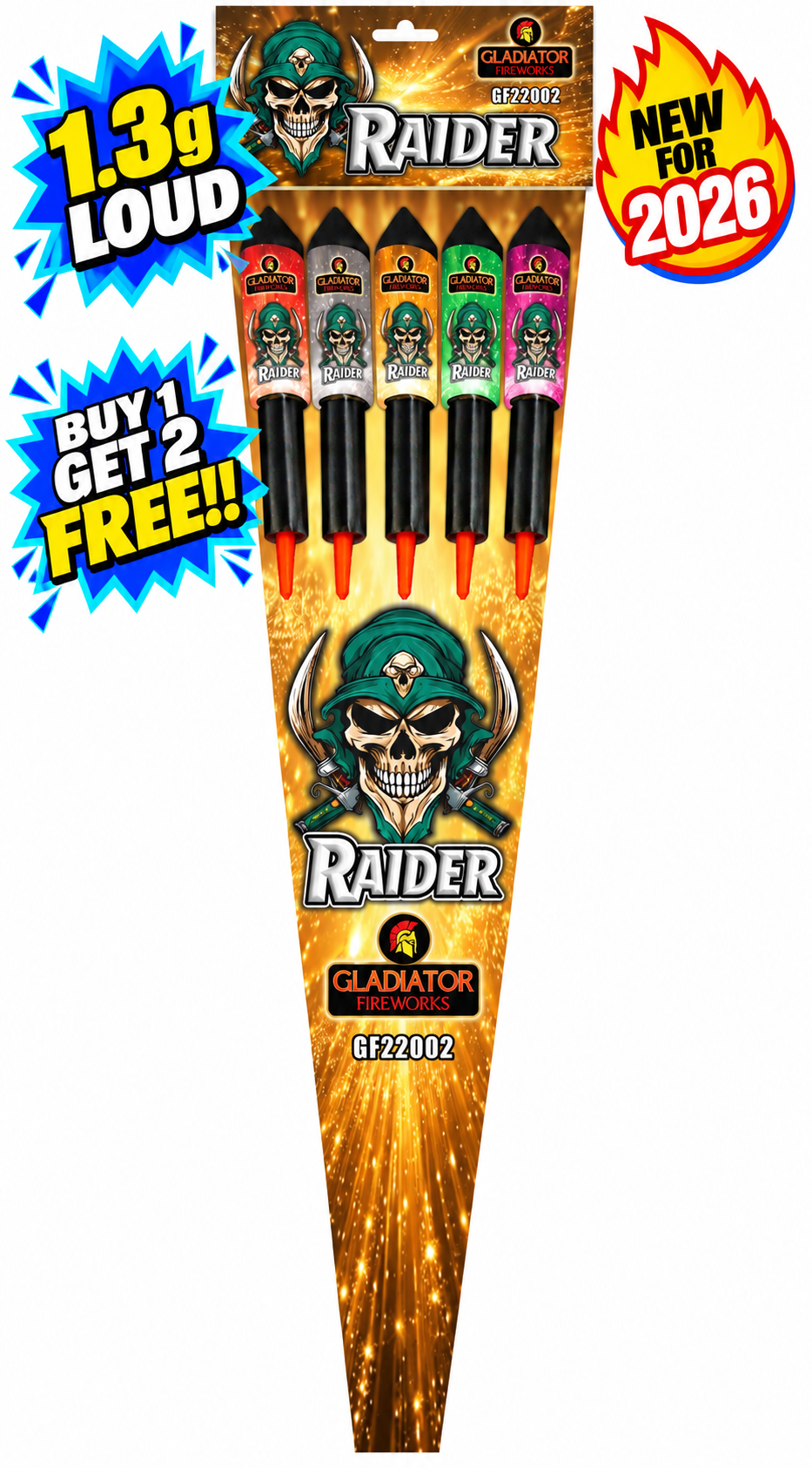 Raider 4PCS Rocket Pack 1.3G By Gladiator Fireworks - BUY 1 GET 2 FREE!!