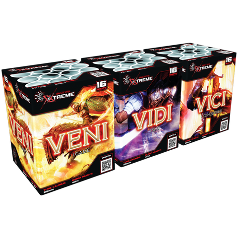 Conqueror Barrages Veni Vidi Vici 16 Shot Barrage Pack by Bright Star Fireworks- BUY 1 GET 1 FREE!