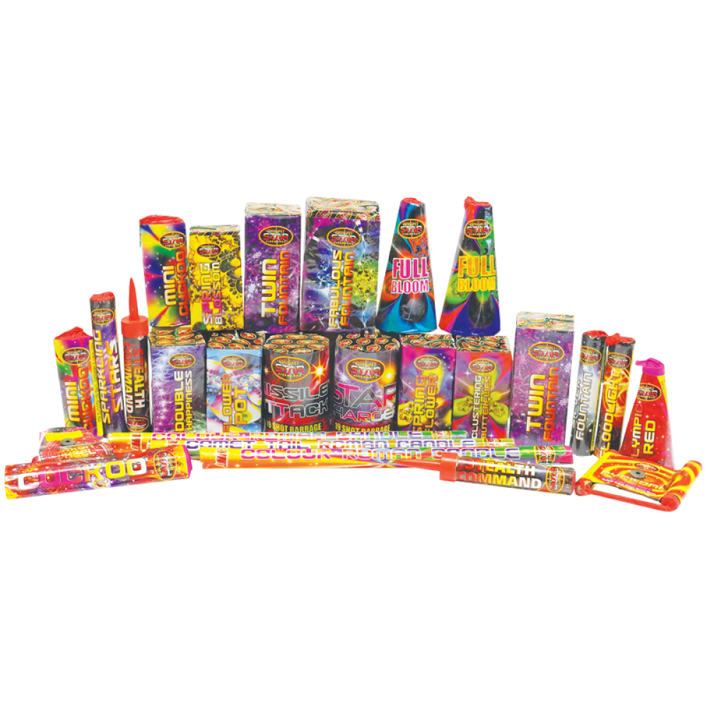 Giant Bonfire Selection Box 26pce By Bright Star Fireworks - BUY 1 GET 1 FREE!