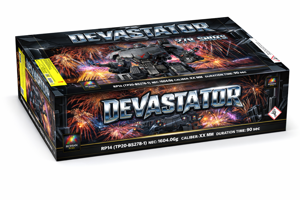 Devastator 1.3G 278 Shot Compound Cake  By Roman Pyro - SALE! - HALF PRICE! - NEW FOR 2026 - PRE-ORDER ARRIVES 26/10/2026