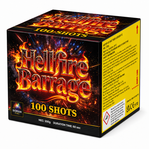 Hellfire Barrage 100 Shot By Roman Pyro - BUY 1 GET 1 FREE - NEW FOR 2026 - PRE-ORDER ARRIVES 26/10/2026
