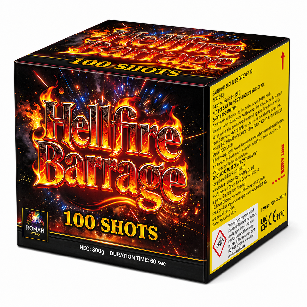Hellfire Barrage 100 Shot By Roman Pyro - BUY 1 GET 1 FREE - NEW FOR 2026 - PRE-ORDER ARRIVES 26/10/2026