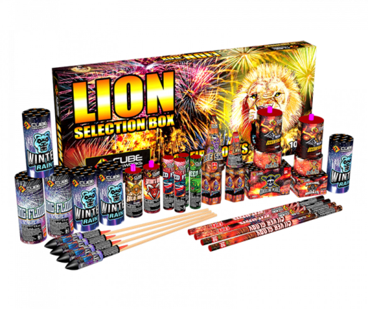 Lion Or Saturn Selection Box By Cube Fireworks - BUY 1 GET 1 FREE!